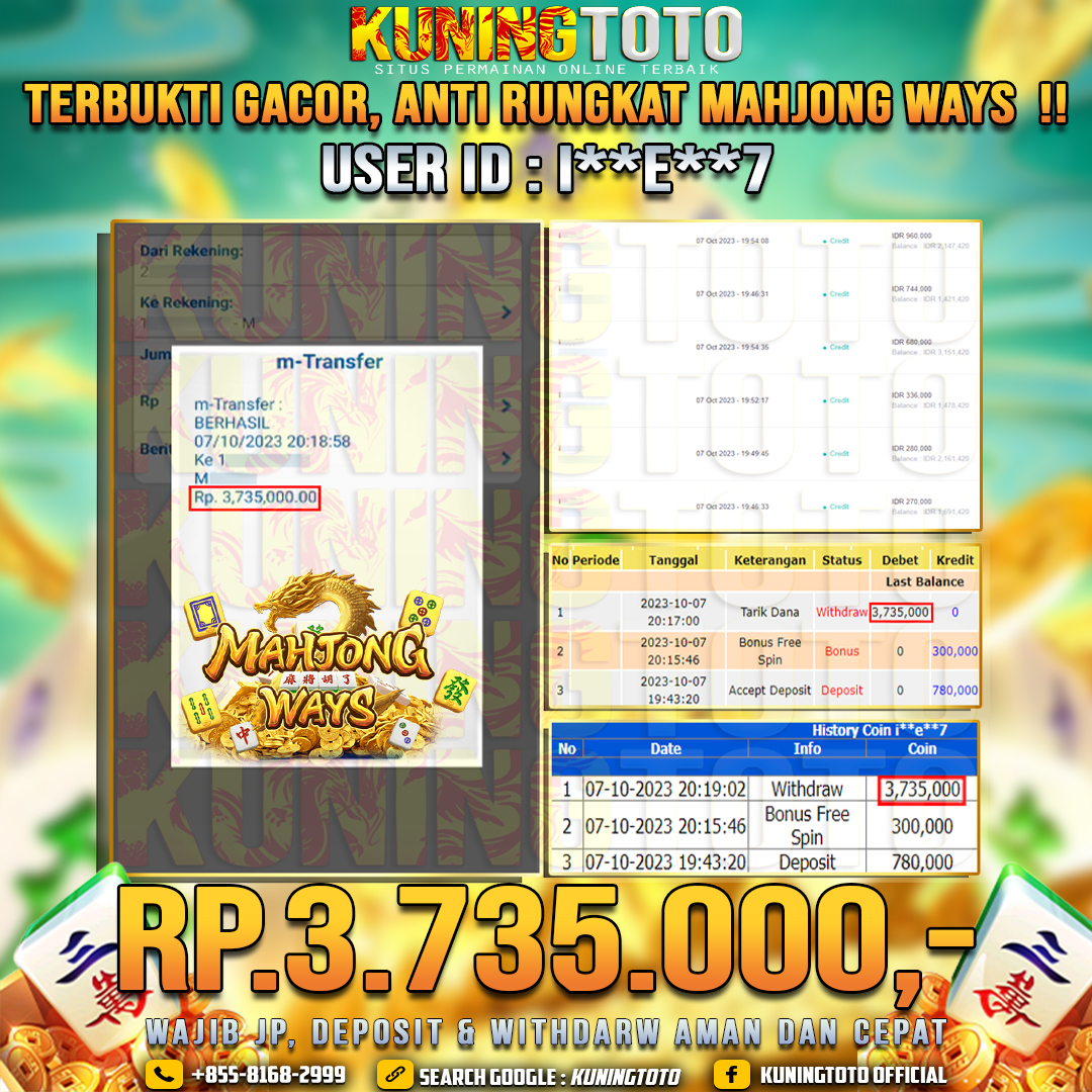 Bukti JP Slot Member KUNING TOTO 07 Oktober 2023 Mahjong Ways