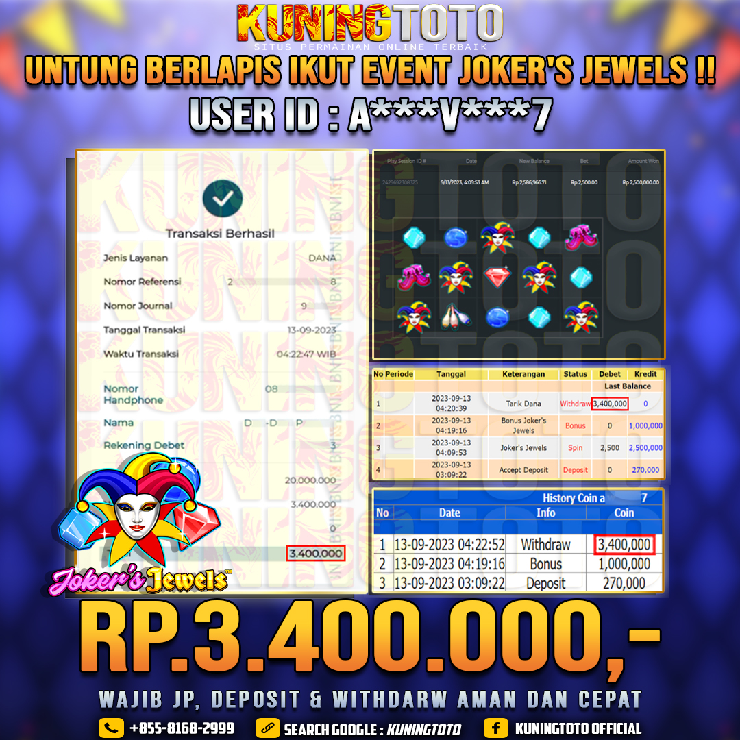 Bukti JP Slot Member KUNING TOTO 13 September 2023 Jokers Jewels