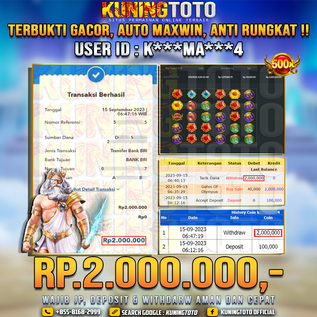 Bukti JP Slot Member KUNING TOTO 15 September 2023 Gates Of Olympus