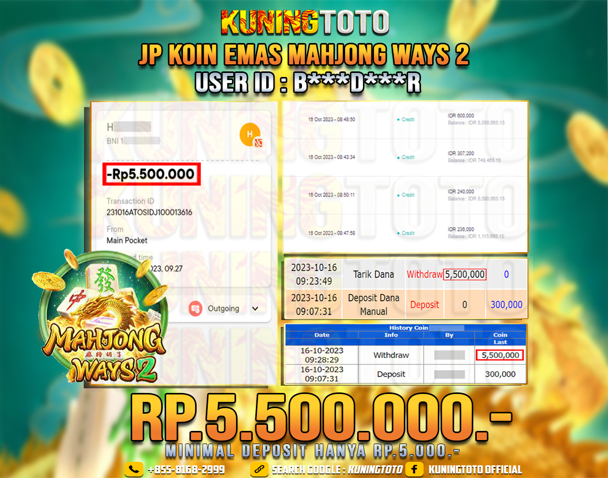 Bukti JP Slot Member KUNING TOTO 16 Oktober 2023 Mahjong Ways 2