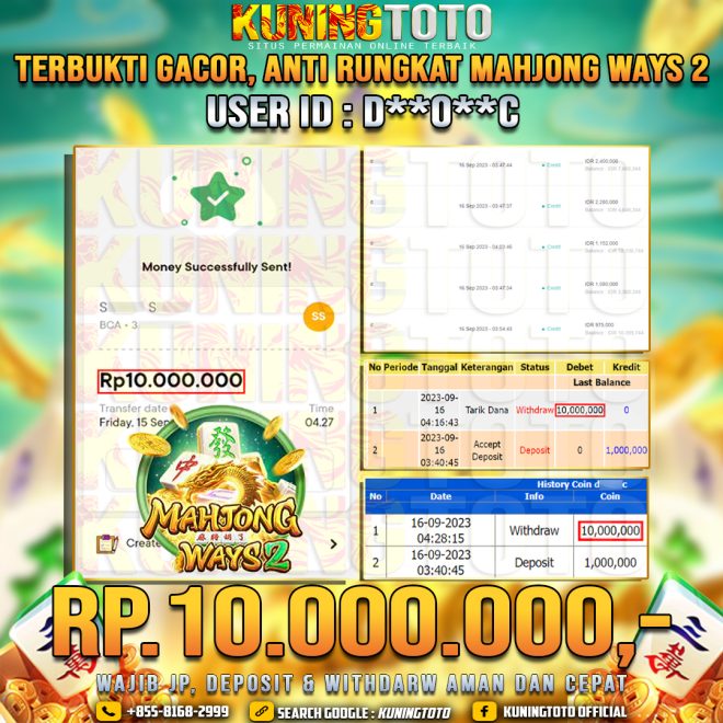 Bukti JP Slot Member KUNING TOTO 16 September 2023 Mahjong Ways 2