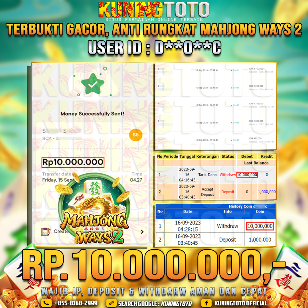 Bukti JP Slot Member KUNING TOTO 16 September 2023 Mahjong Ways 2