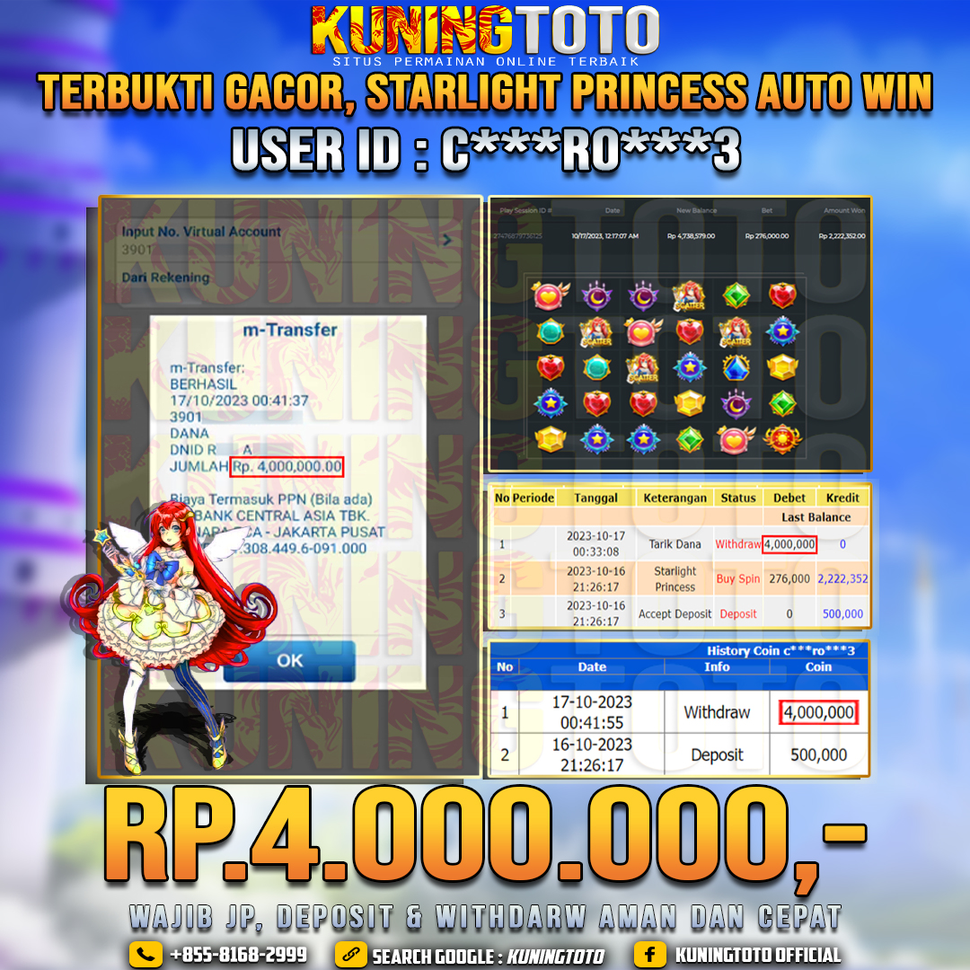 Bukti JP Slot Member KUNING TOTO 17 Oktober 2023 Starlight Princess