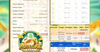 Bukti JP Slot Member KUNING TOTO 17 Oktober 2023 Mahjong Ways 2 Gacor