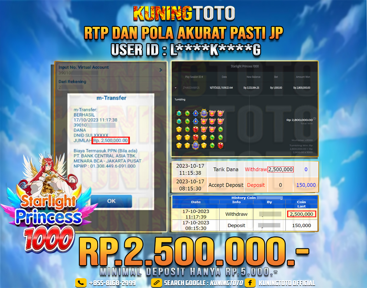 Bukti JP Slot Member KUNING TOTO 17 Oktober 2023 Starlight Princess 1000