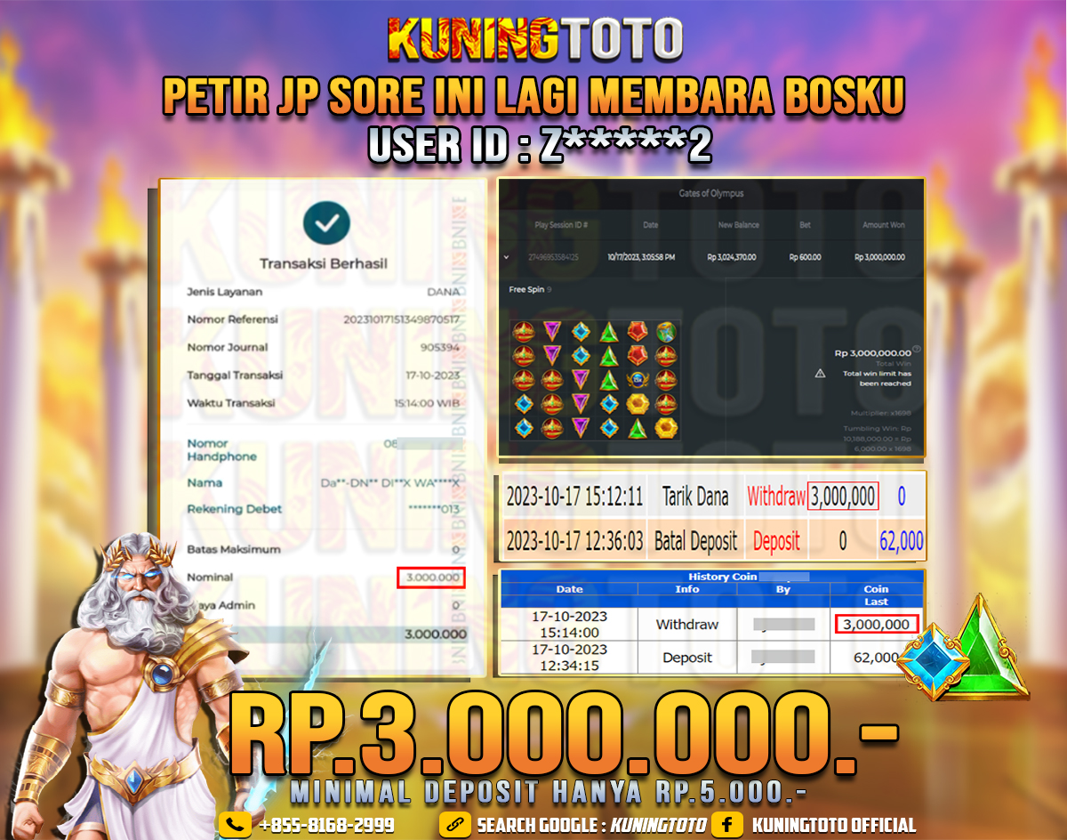 Bukti JP Slot Member KUNING TOTO 17 Oktober 2023 Gates Of Olympus