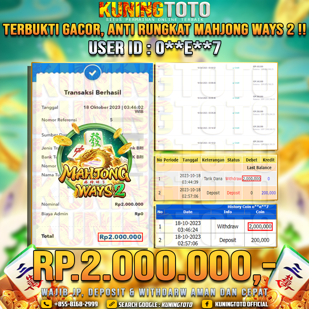 Bukti JP Slot Member KUNING TOTO 17 Oktober 2023 Mahjong Ways 2