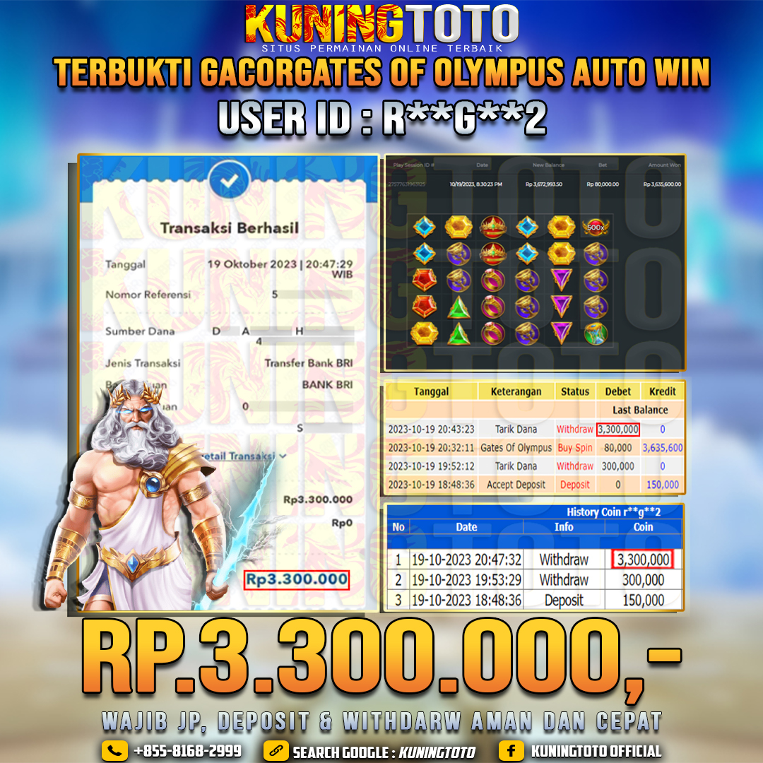 Bukti JP Slot Member KUNING TOTO 19 Oktober 2023 Gates Of Olympus Gacor