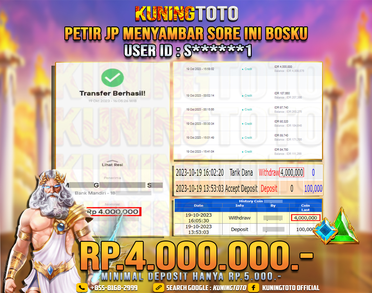 Bukti JP Slot Member KUNING TOTO 19 Oktober 2023 Gates Of Olympus Maxwin