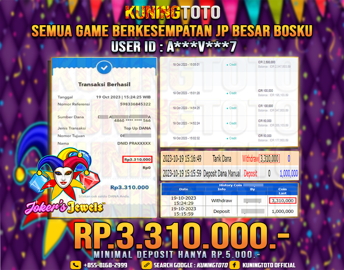 Bukti JP Slot Member KUNING TOTO 19 Oktober 2023 Joker's Jewels