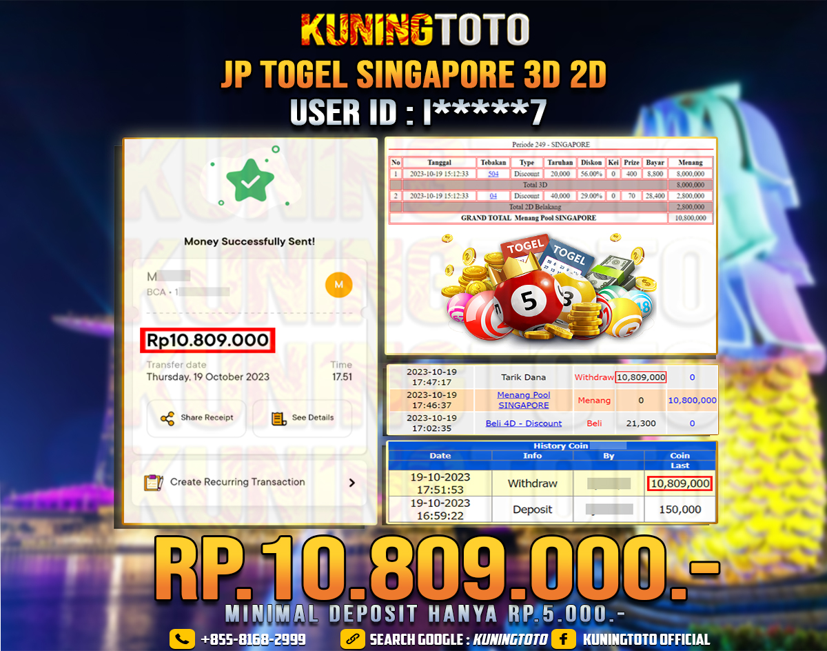 Bukti JP Togel Member KUNING TOTO 19 Oktober 2023 3D 2D Jp