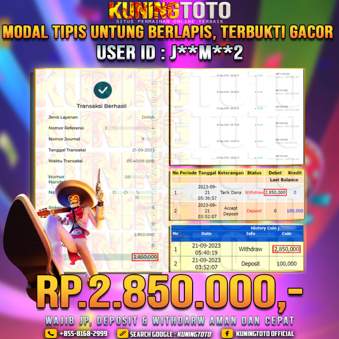 Bukti JP Slot Member KUNING TOTO 21 September 2023 Wild Bandito