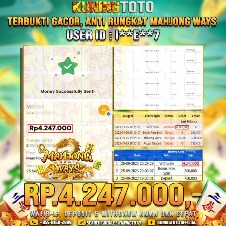 Bukti JP Slot Member KUNING TOTO 25 September 2023 Mahjong Ways