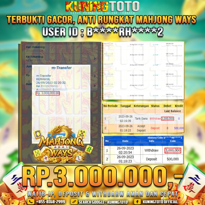 Bukti JP Slot Member KUNING TOTO 26 September 2023 Mahjong Ways