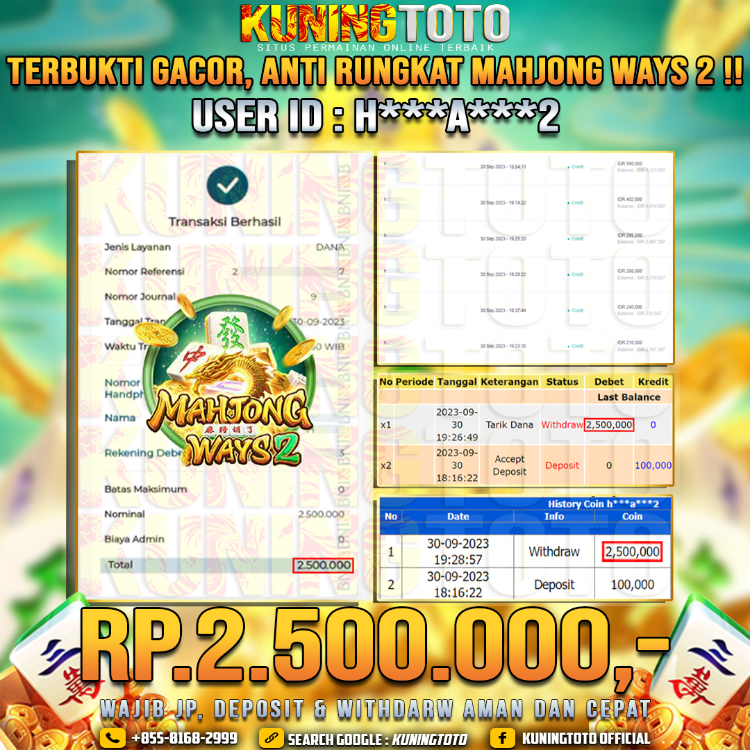 Bukti JP Slot Member KUNING TOTO 30 September 2023 Mahjong Ways 2