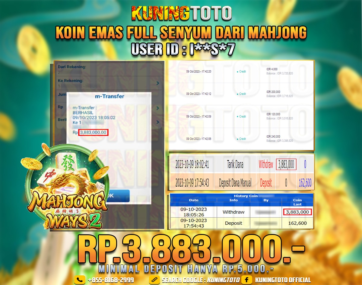 Bukti JP Slot Member KUNING TOTO 09 Oktober 2023 Mahjong Ways 2