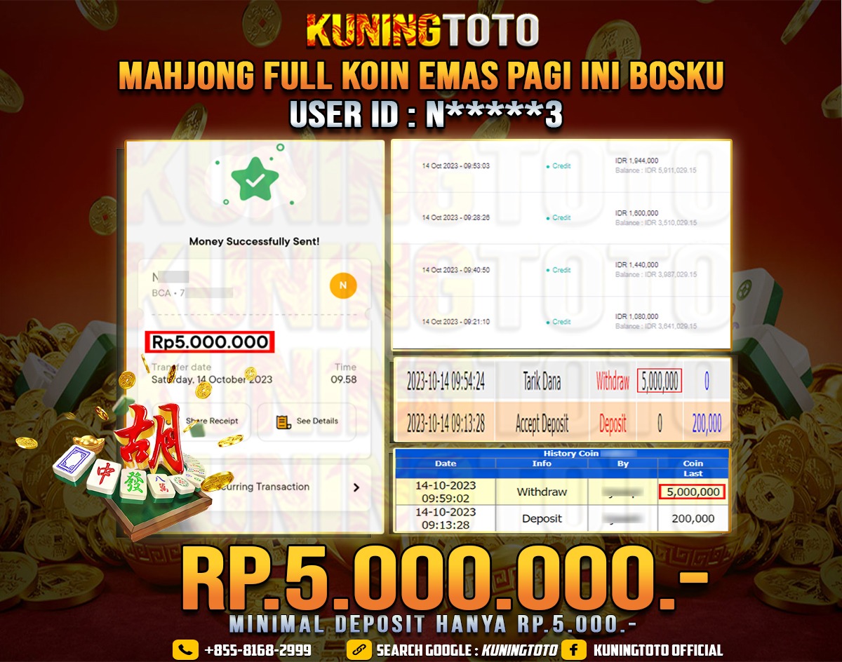 Bukti JP Slot Member KUNING TOTO 14 Oktober 2023 Mahjong Ways