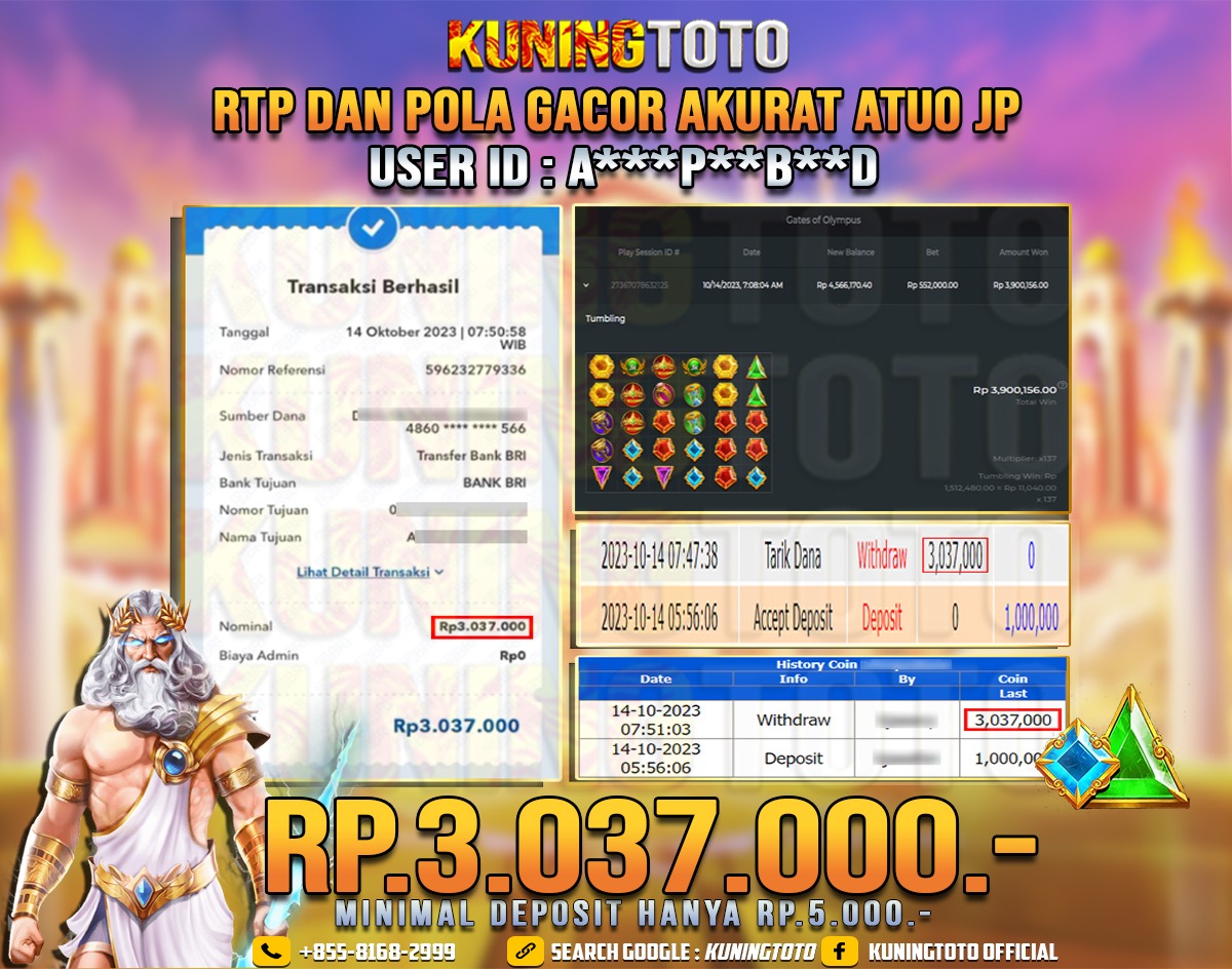 Bukti JP Slot Member KUNING TOTO 14 Oktober 2023 Gates Of Olympus