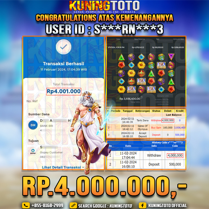 Bukti JP Slot Kuning toto 11 Febuari 2024 Gate Of Olympus