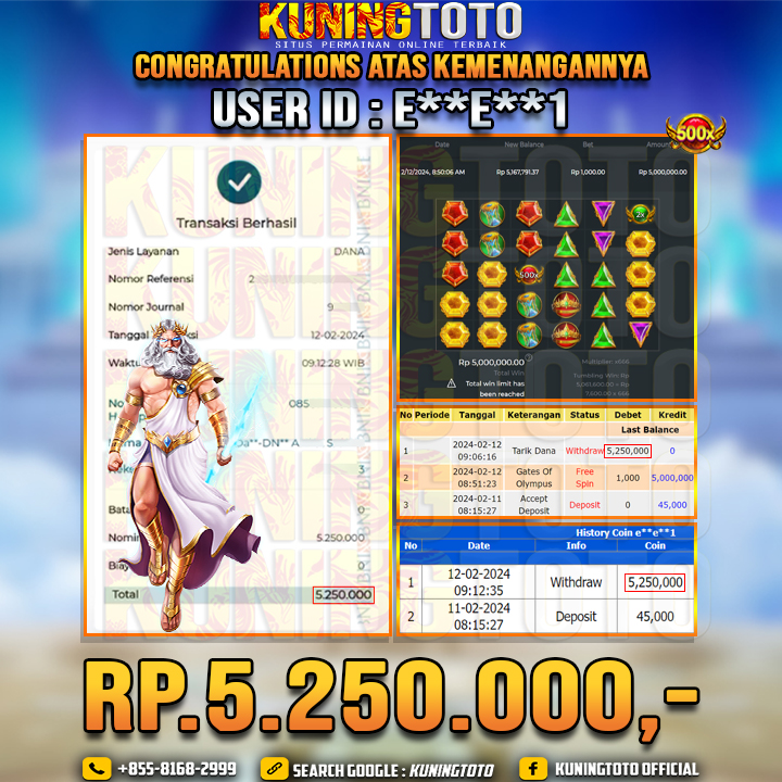 Bukti JP Slot Kuning toto 12 Febuari 2024 Gate Of Olympus