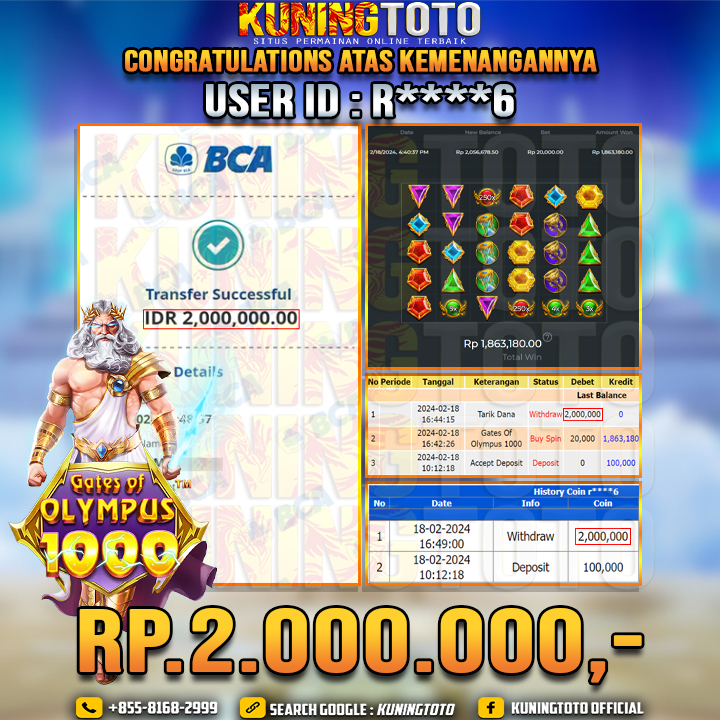 Bukti JP Slot Kuning toto 18 Febuari 2024 Gate Of Olympus x1000