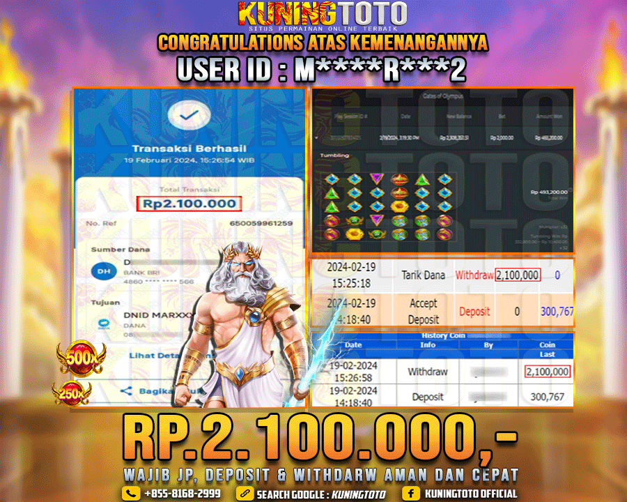 Bukti JP Slot Kuning toto 19 Febuari 2024 Gates Of Olympus