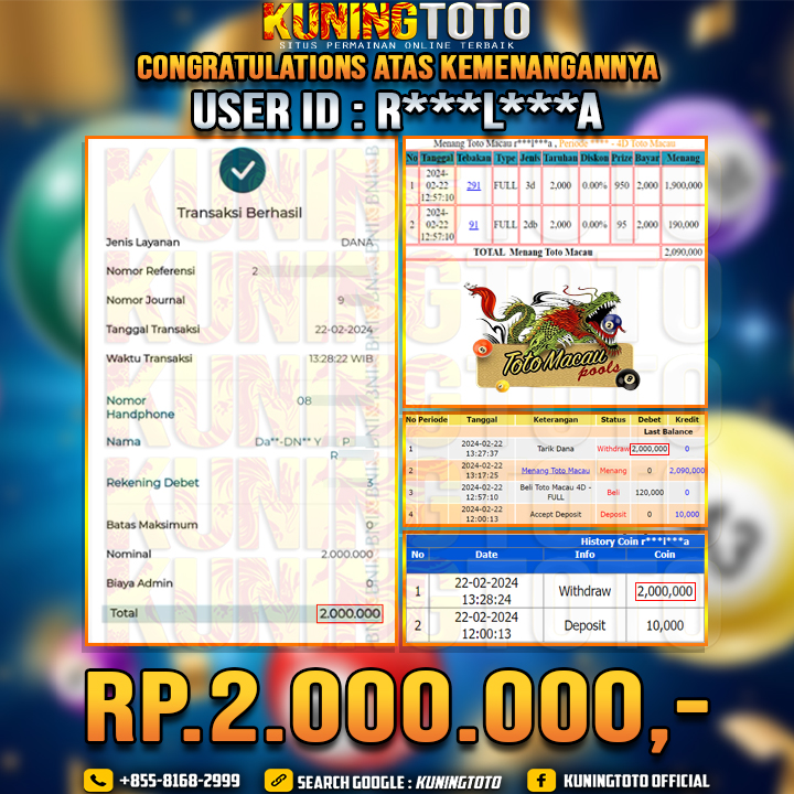 Bukti JP Togel KUNING TOTO 22 Februari 2024 Toto Macau 3d 2db