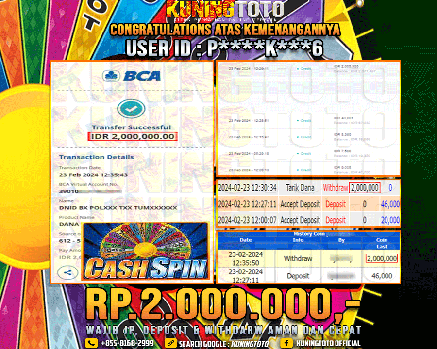 Bukti JP Slot Kuning toto 23 Febuari 2024 Cash Spin