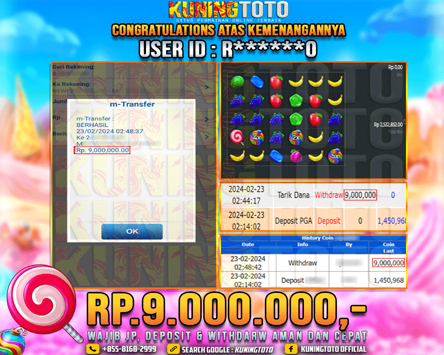 Bukti JP Slot Kuning toto 23 Febuari 2024 Sweet Bonanza