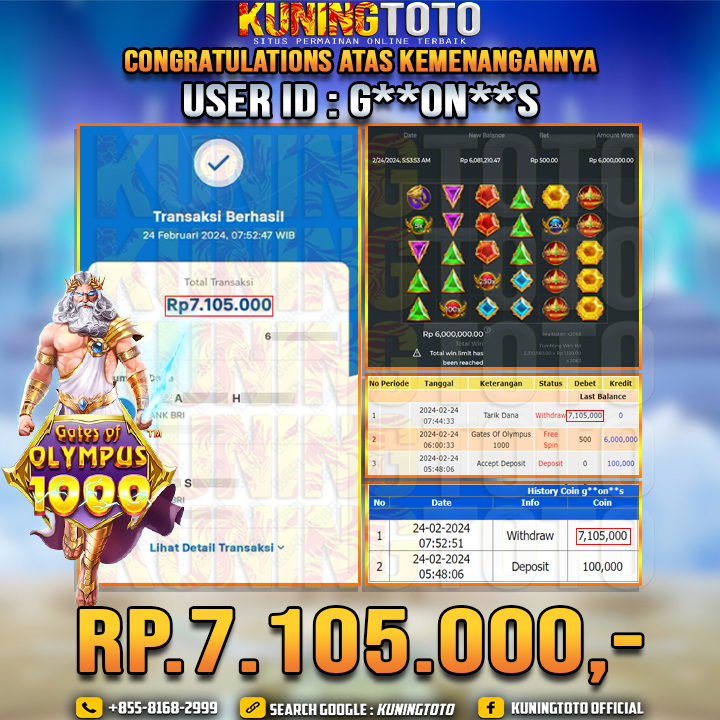 Bukti JP Slot Kuning toto 24 Febuari 2024 Gate Of Olympus x1000