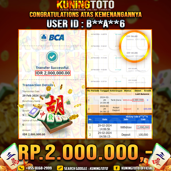 Bukti JP Slot Kuning toto 29 Febuari 2024 Mahjong Ways