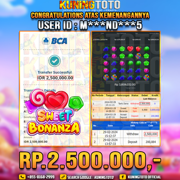 Bukti JP Slot Kuning toto 29 Febuari 2024 Sweet Bonanza 