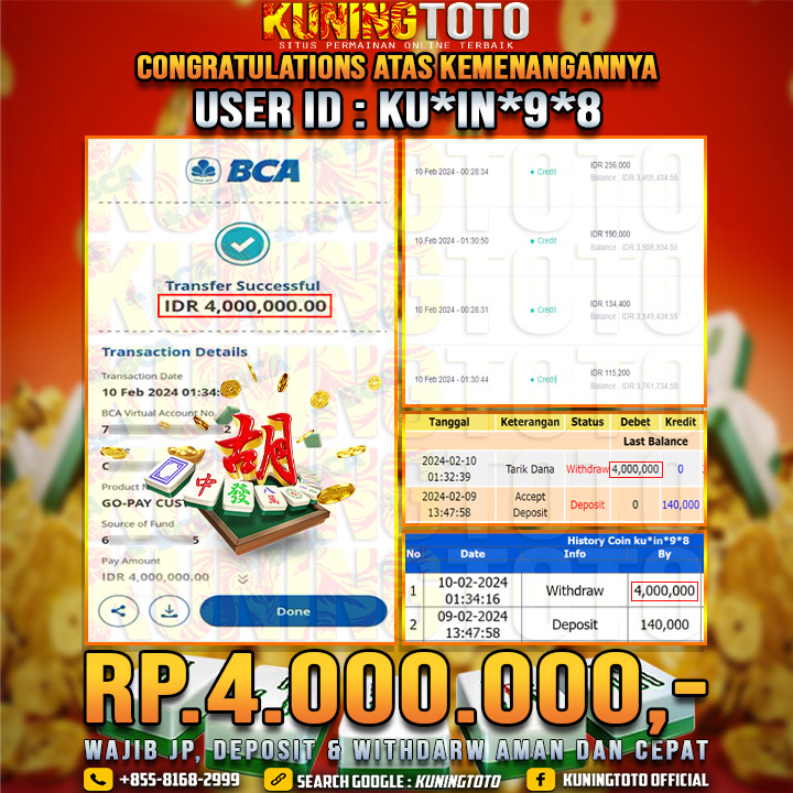 Bukti JP Slot Kuning toto 10 Febuari 2024 Mahjong ways