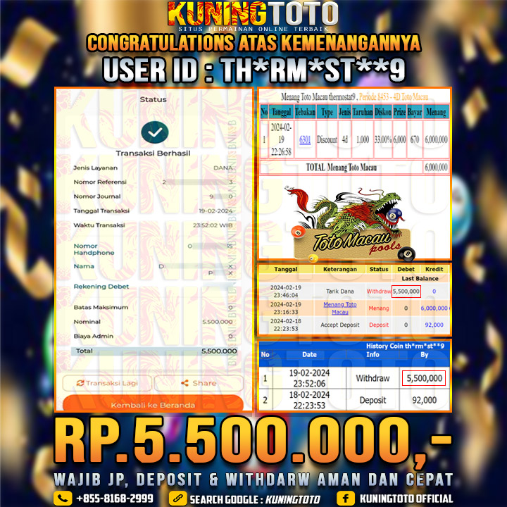 Bukti JP Togel KUNING TOTO 19 Februari 2024 Toto Macau 4D