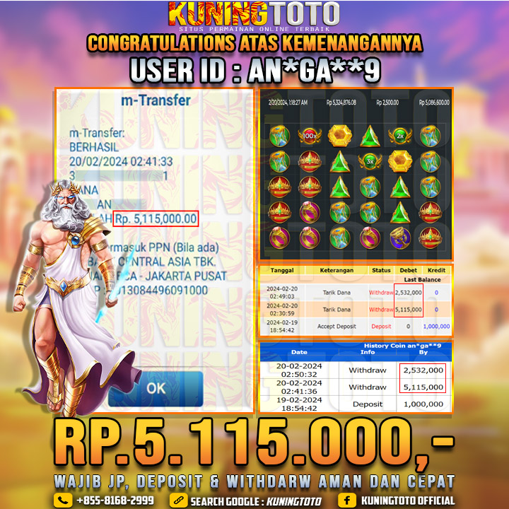 Bukti JP Slot Kuning toto 20 Febuari 2024 Gate of Olympus 