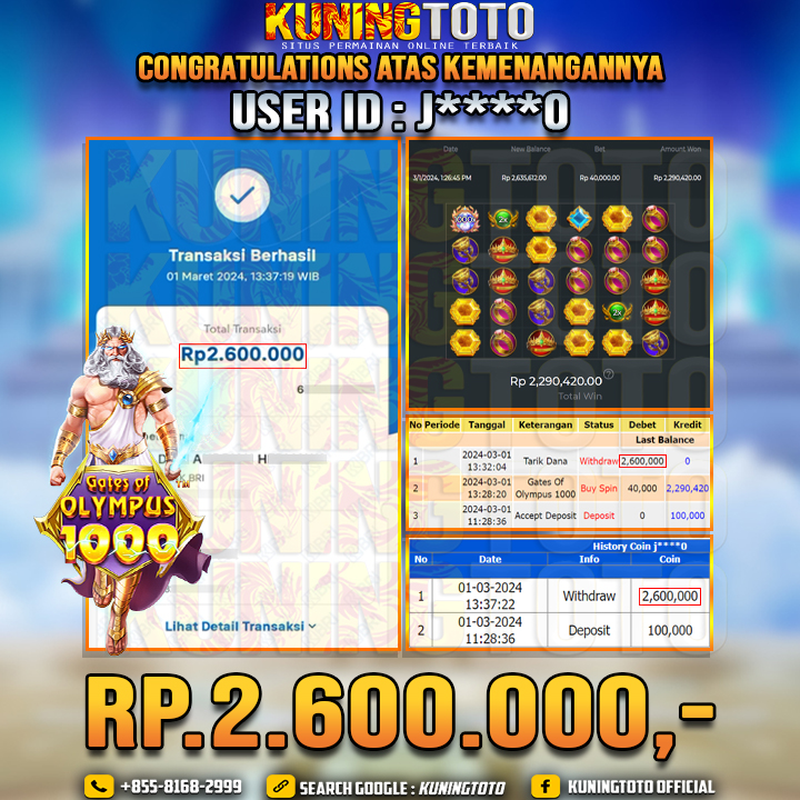 Bukti JP Slot Kuning toto 1 Maret 2024 Gates Of Olympus x1000