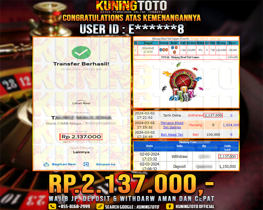 Bukti JP Live casino Kuning toto 02 Maret 2024 Head and Tail