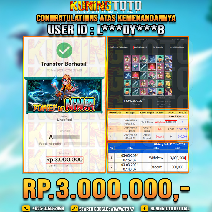 Bukti JP Slot Kuning toto 03 Maret 2024 Power Of Ninja