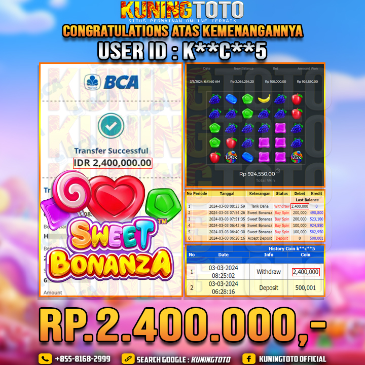 Bukti JP Slot Kuning toto 03 Maret 2024 Sweet Bonanza