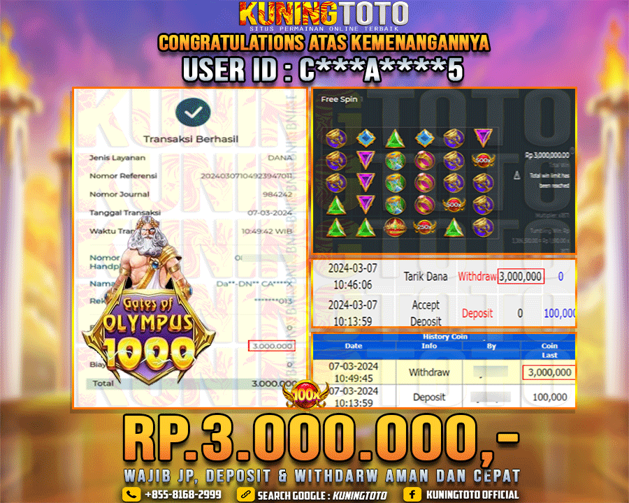 Bukti JP Slot Kuning toto 07 Maret 2024 Gate of Olympus x1000