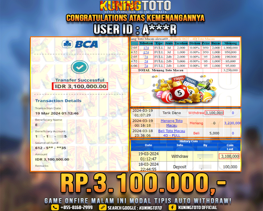 Bukti JP Togel KUNING TOTO 19 Maret 2024 Toto Macau 3D 2D Bk