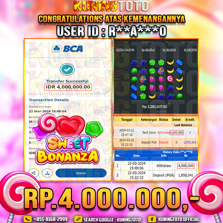 Bukti JP Slot Kuning toto 22 Maret 2024 Sweet Bonanza 