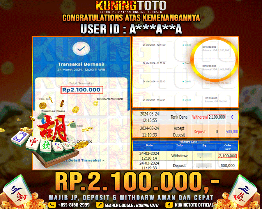 Bukti JP Slot Kuning toto 24 Maret 2024 Mahjong Ways