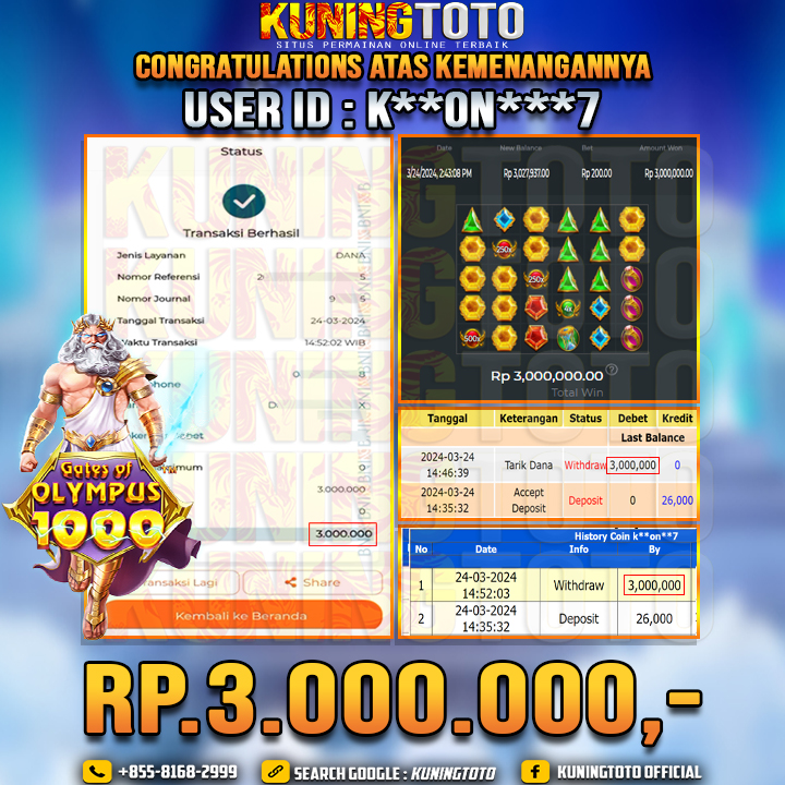 Bukti JP Slot Kuning toto 24 Maret 2024 Gates of Olympus x1000