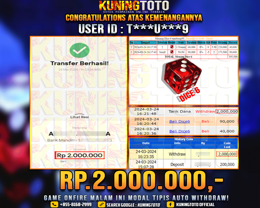 Bukti JP Live casino Kuning toto 24 Maret 2024 Dice 6