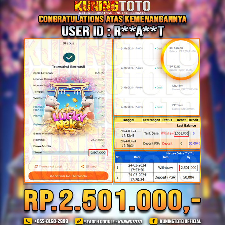 Bukti JP Slot Kuning toto 24 Maret 2024 Lucky Neko