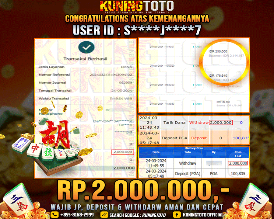 Bukti JP Slot Kuning toto 24 Maret 2024 Mahjong Ways