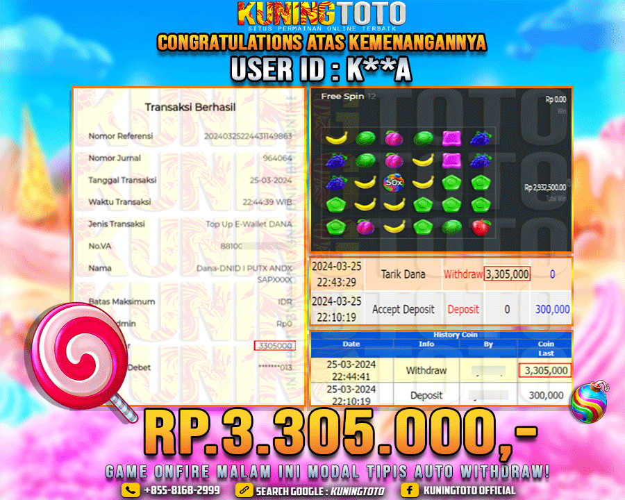 Bukti JP Slot Kuning toto 25 Maret 2024 Sweet Bonanza