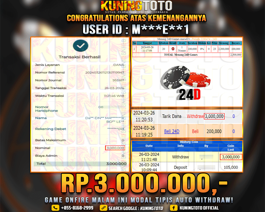 Bukti JP Live casino Kuning toto 26 Maret 2024 24d