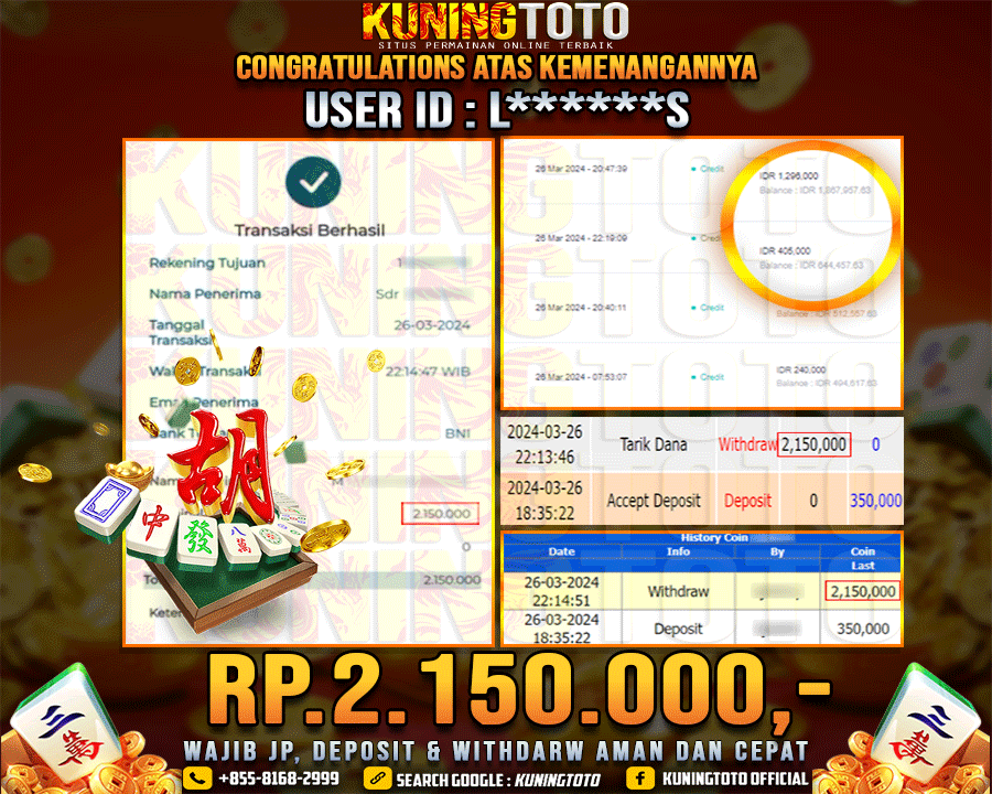 Bukti JP Slot Kuning toto 26 Maret 2024 Mahjong Ways